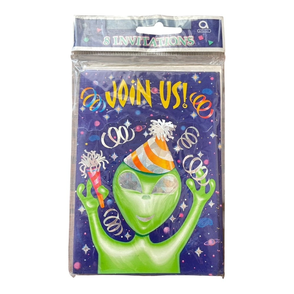 Amscan Alien Encounter Party Invitations 8-Pack with Envelopes Join Us Theme